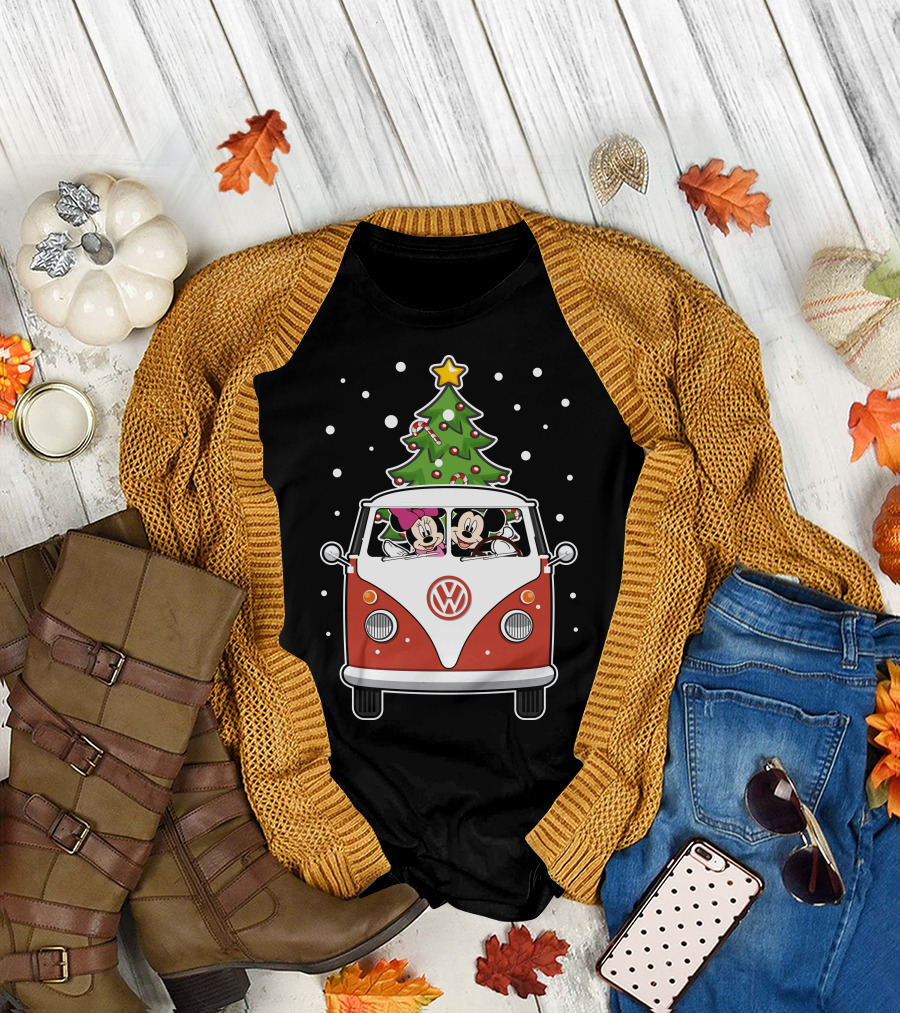 Volkswagen Christmas Van With Mickey And Minnie T-Shirt