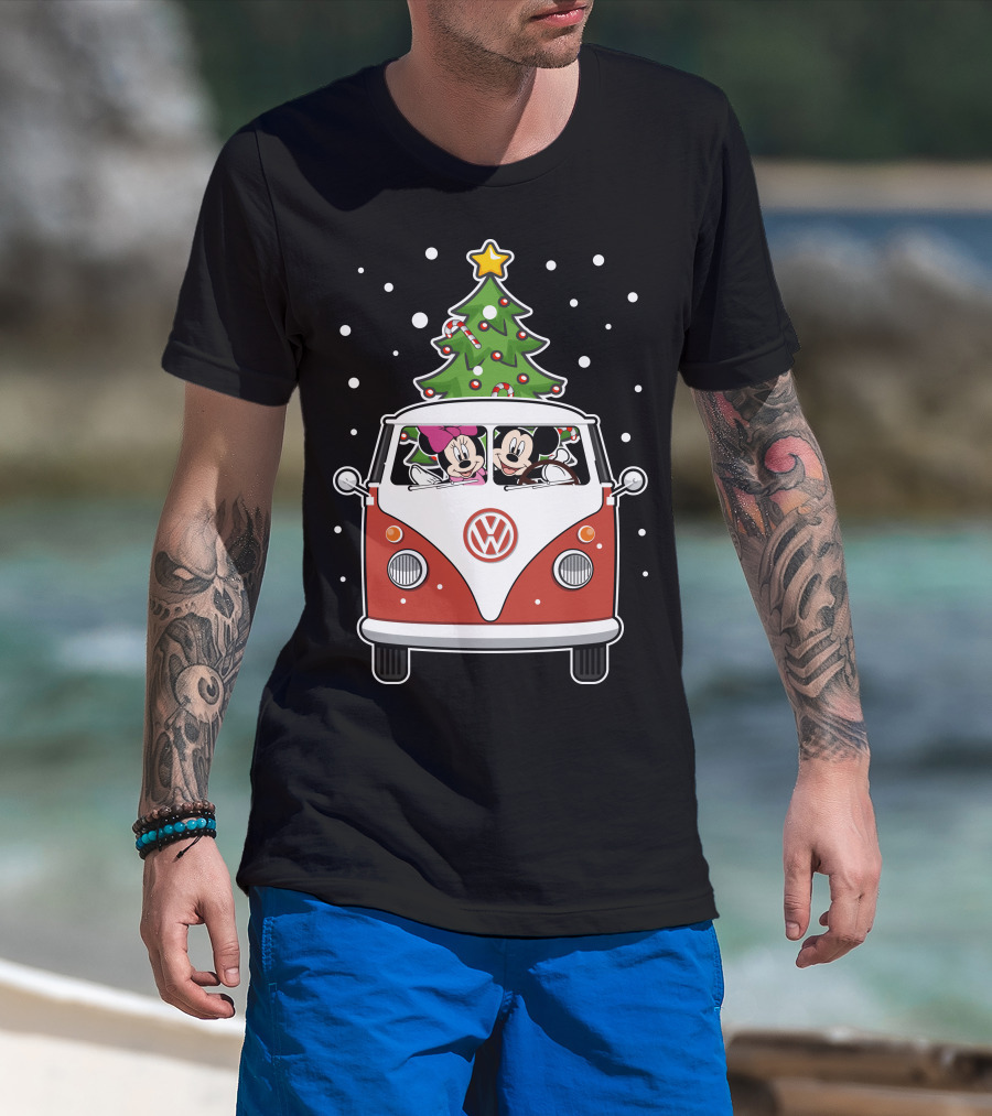 Volkswagen Christmas Van With Mickey And Minnie T-Shirt