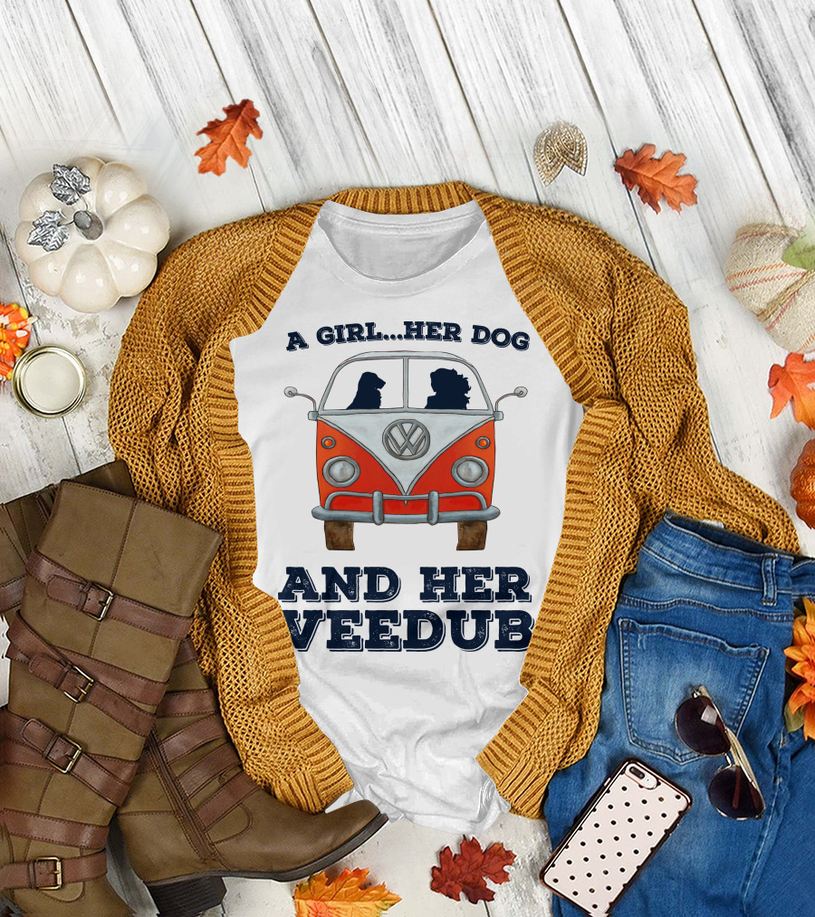A Girl Her Dog And Her Veedub Volkswagen Bus T-Shirt