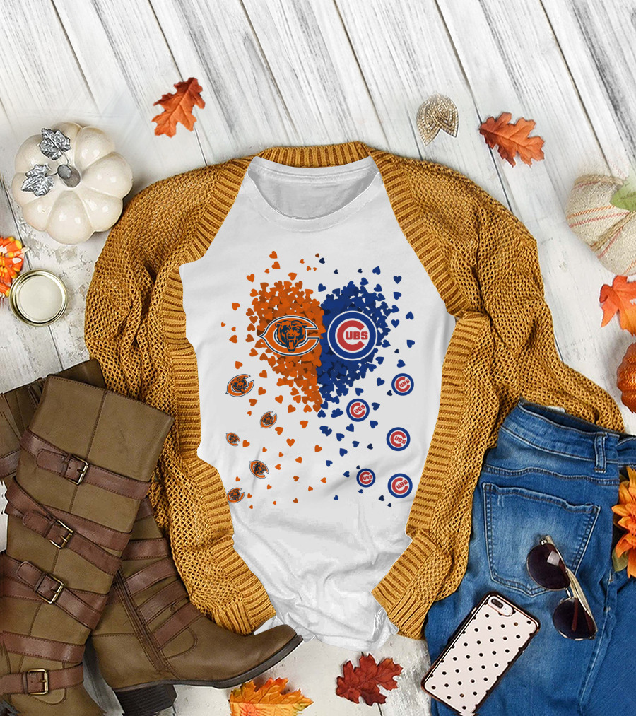 Heart Bears Cubs Chicago Bears and Chicago Cubs Logos and Heart T-Shirt