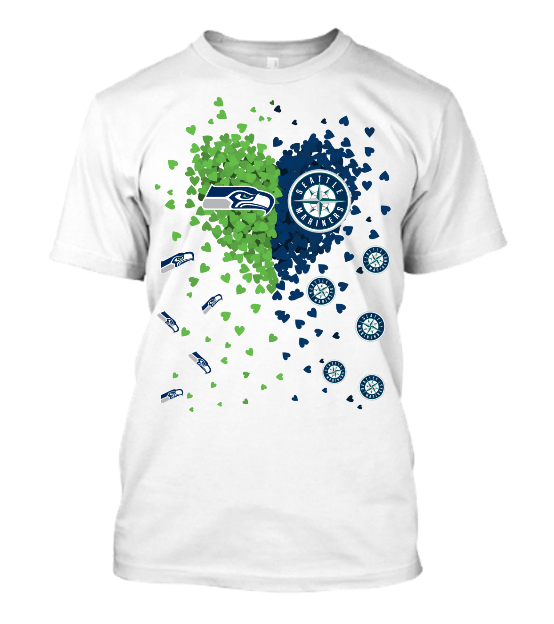 Seahawks Mariners Heart Design With Logos And Hearts T-Shirt