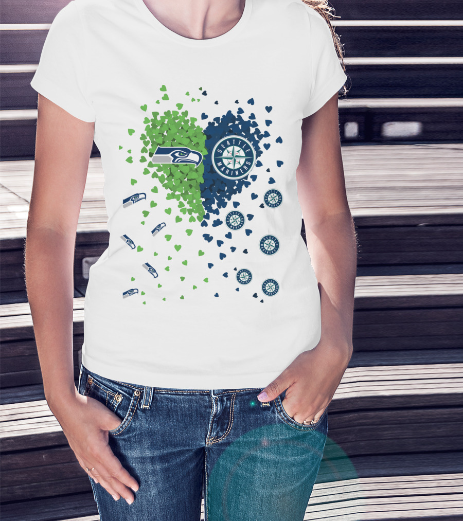 Seahawks Mariners Heart Design With Logos And Hearts T-Shirt