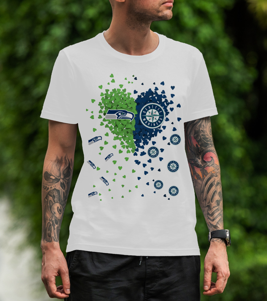 Seahawks Mariners Heart Design With Logos And Hearts T-Shirt