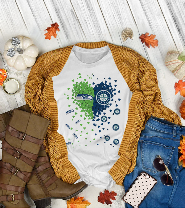 Seahawks Mariners Heart Design With Logos And Hearts T-Shirt