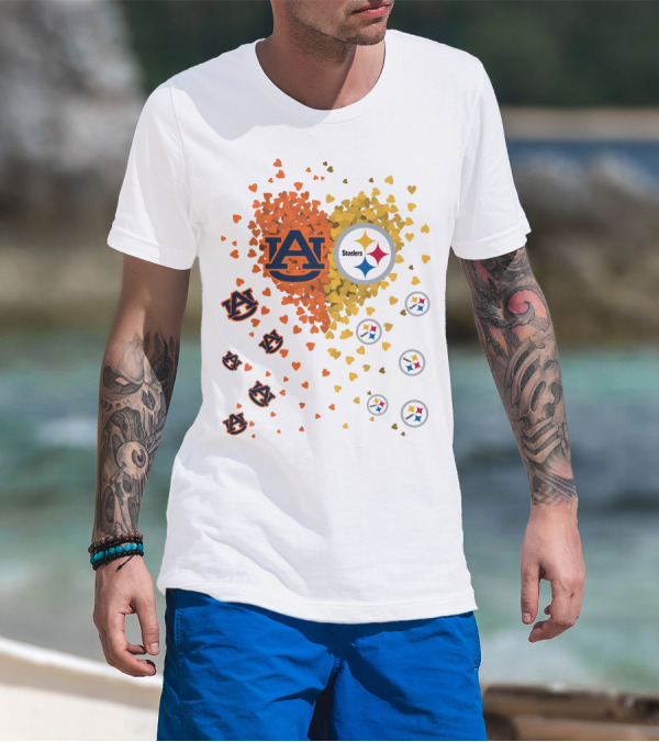 Auburn Tigers And Pittsburgh Steelers Heart Fusion T-Shirt