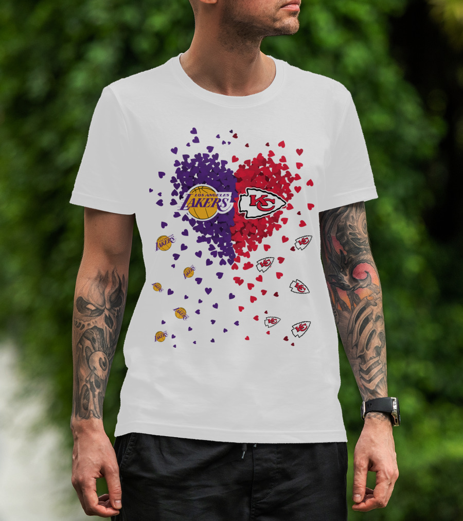 Los Angeles Lakers Heart Kansas City Chiefs Love T-Shirt