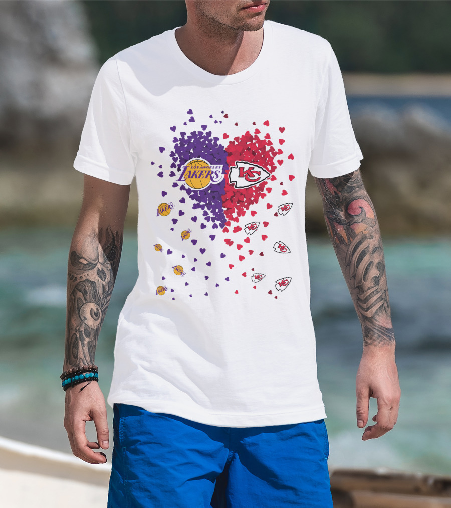 Los Angeles Lakers Heart Kansas City Chiefs Love T-Shirt