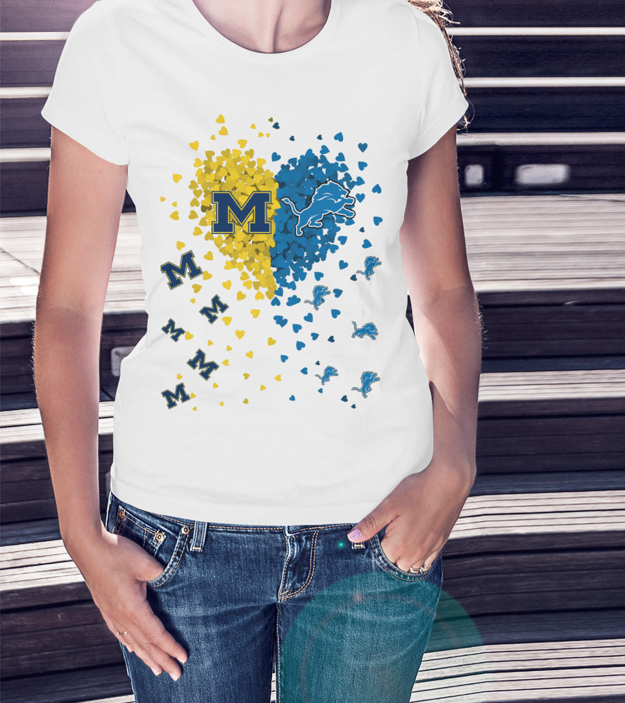 Michigan Wolverines Detroit Lions Heartburst T-Shirt