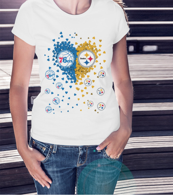 Heart Steelers 76Ers Basketball Football Team Logos T-Shirt