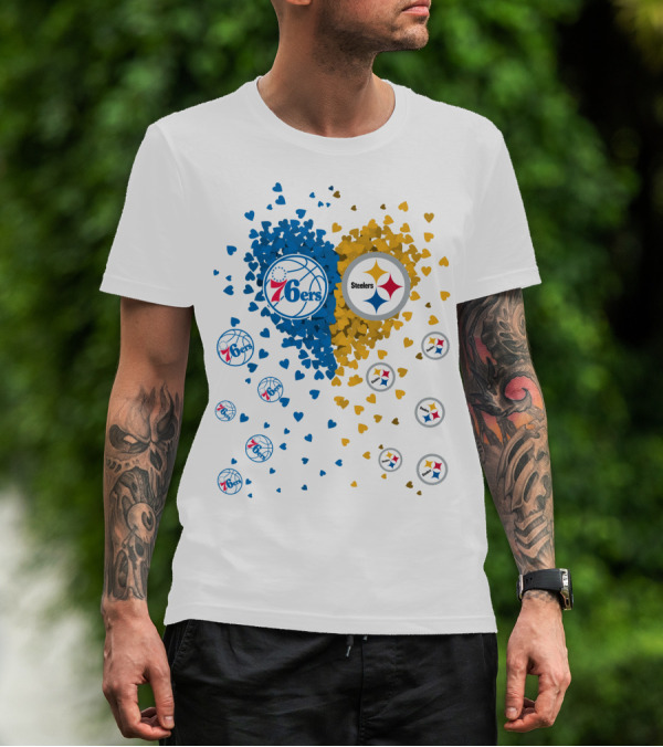 Heart Steelers 76Ers Basketball Football Team Logos T-Shirt