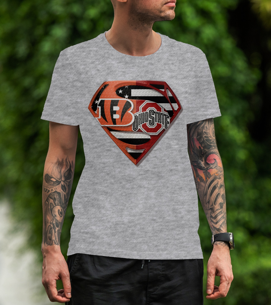 Superman Bengals Ohio State Logo American Flag T-Shirt