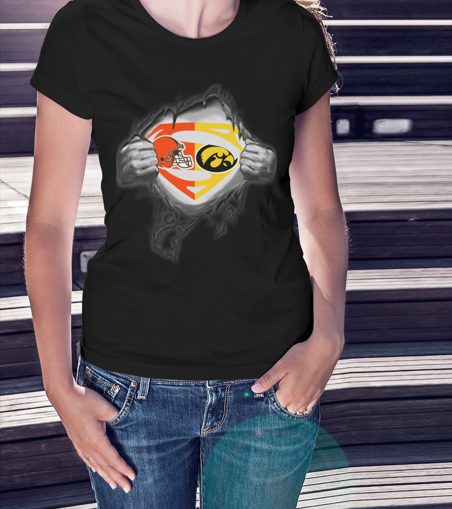 Cleveland Browns Iowa Hawkeyes Superman Logo Fusion T-Shirt