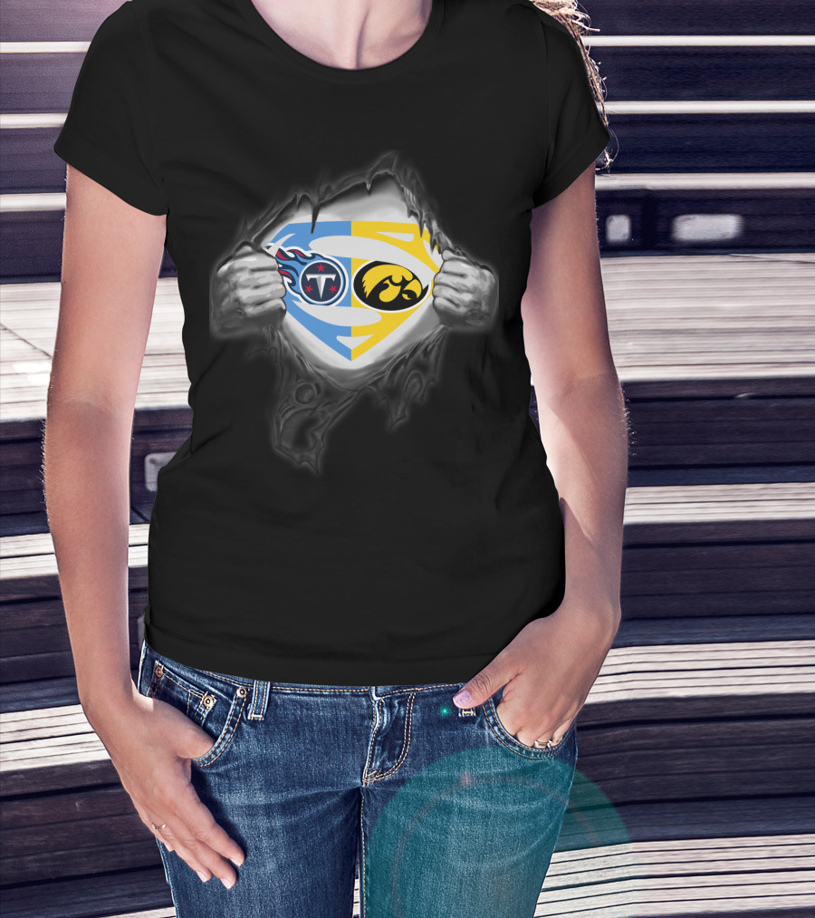 Tennessee Titans Iowa Hawkeyes Superman Logo Rip T-Shirt