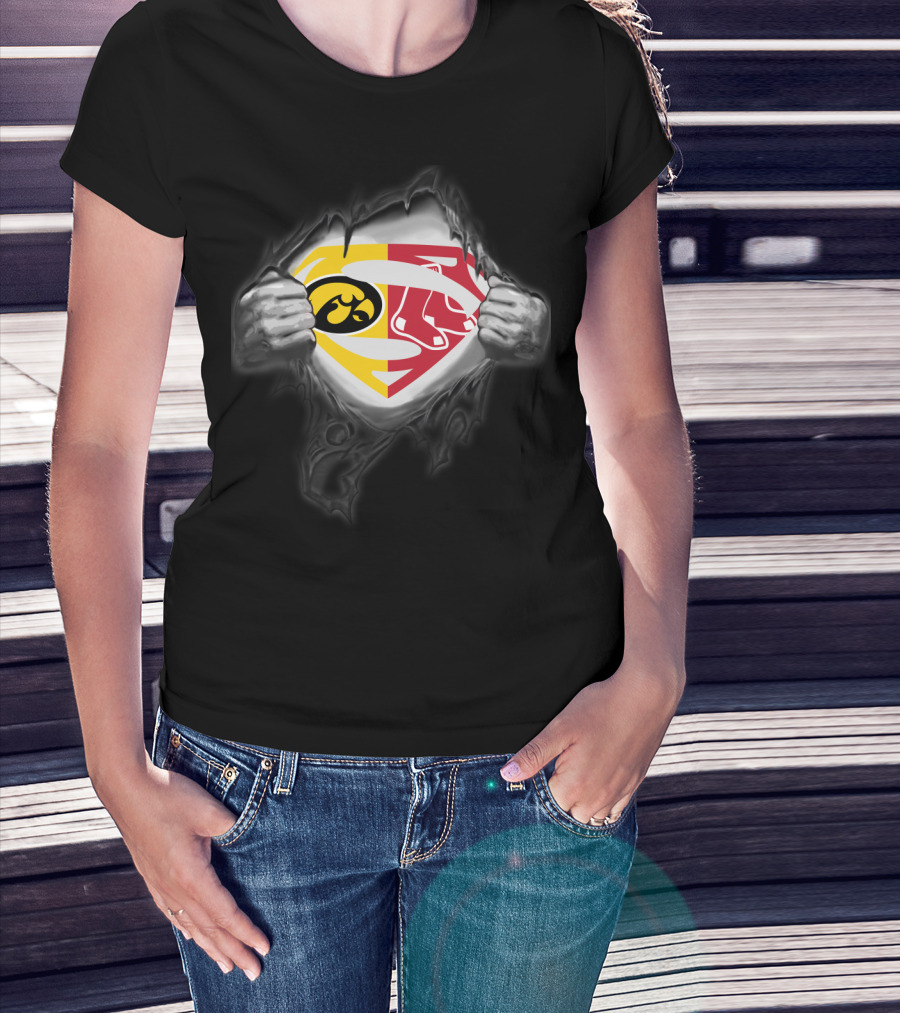 Hawkeyes Iowa Boston Red Sox Superman Logo Fusion T-Shirt