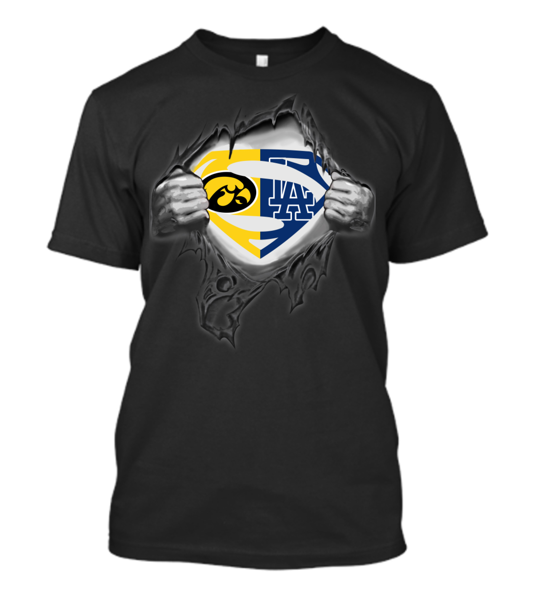Iowa Hawkeyes Los Angeles Dodgers Superman Emblem Fusion T-Shirt