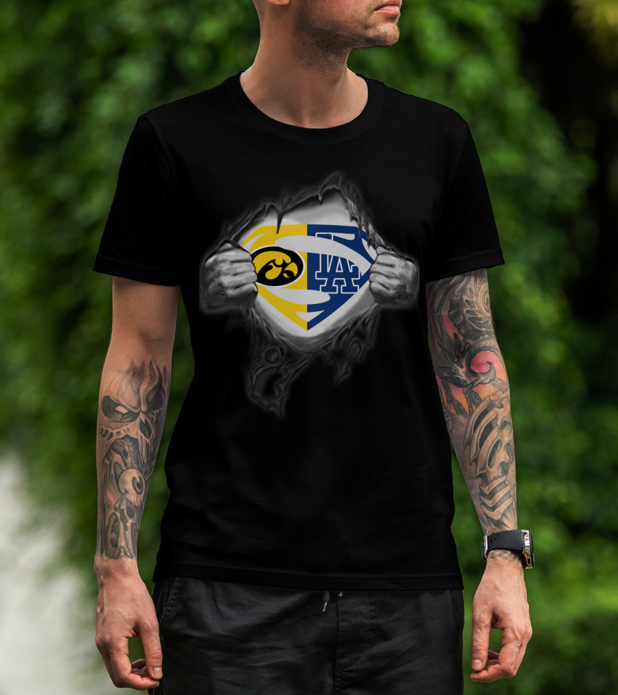 Iowa Hawkeyes Los Angeles Dodgers Superman Emblem Fusion T-Shirt