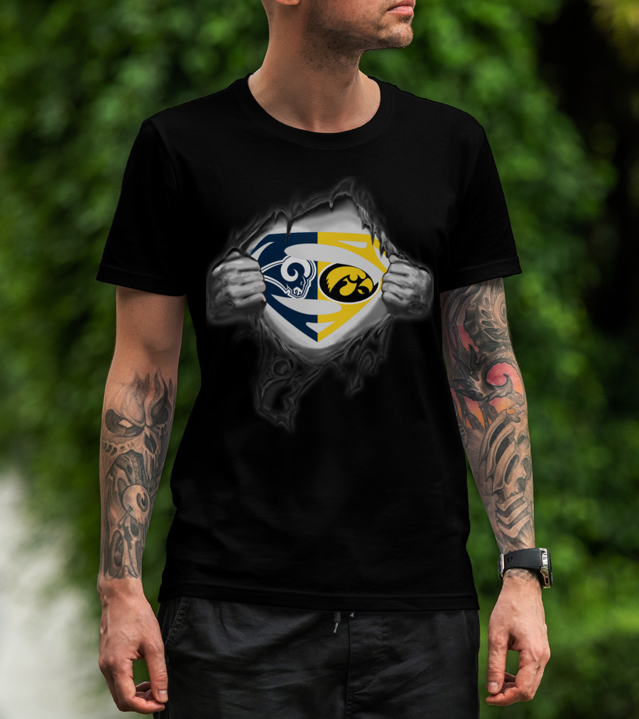 Los Angeles Rams Iowa Hawkeyes Superman Logo Crossover T-Shirt