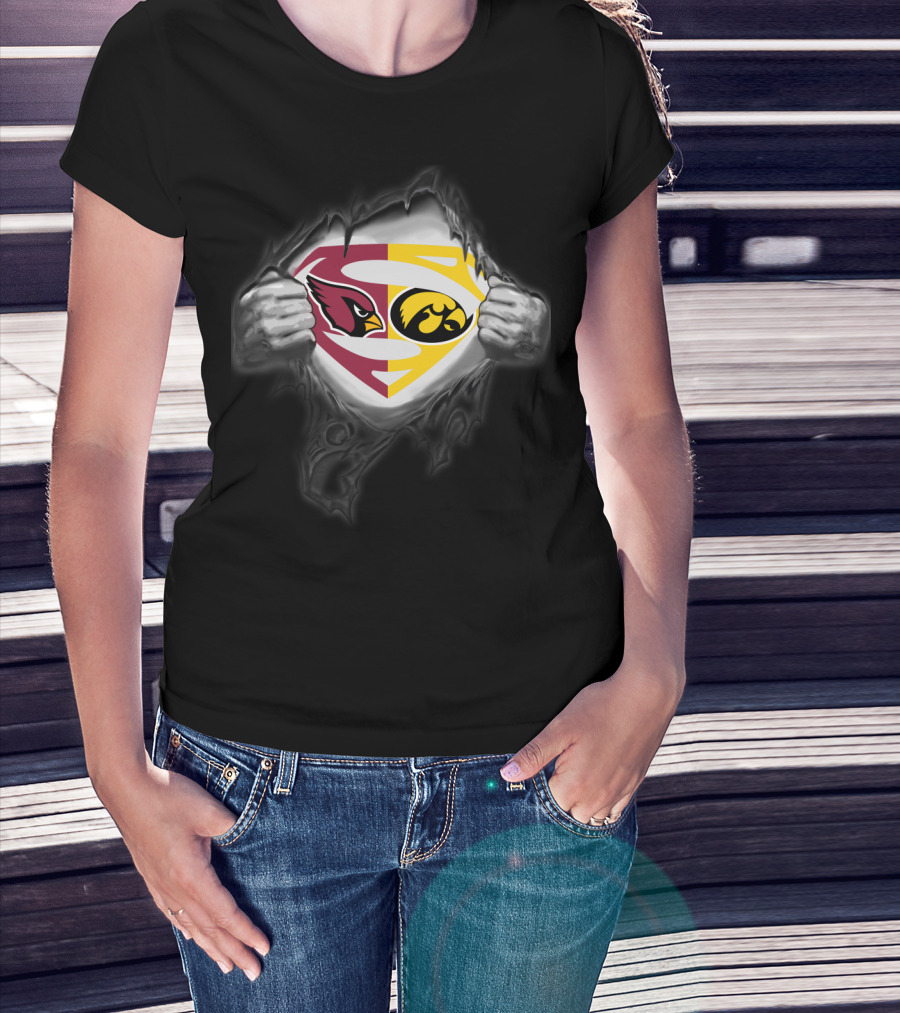 Arizona Cardinals Iowa Hawkeyes Superman Logo Combination T-Shirt