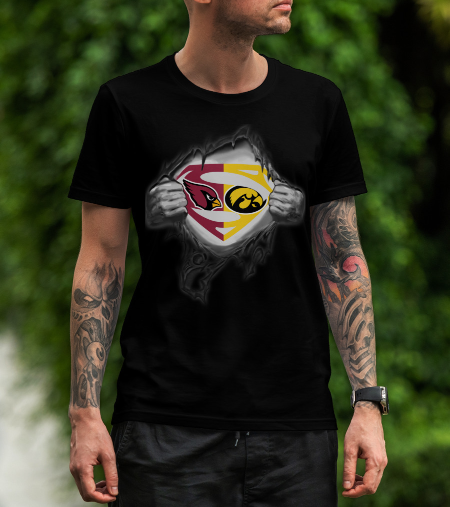 Arizona Cardinals Iowa Hawkeyes Superman Logo Combination T-Shirt