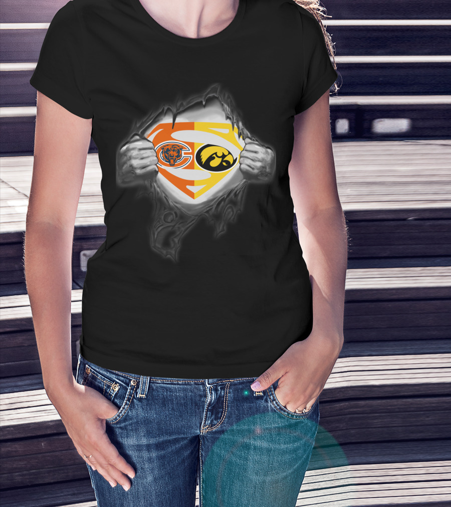 Chicago Bears Iowa Hawkeyes Superman Logo Fusion T-Shirt