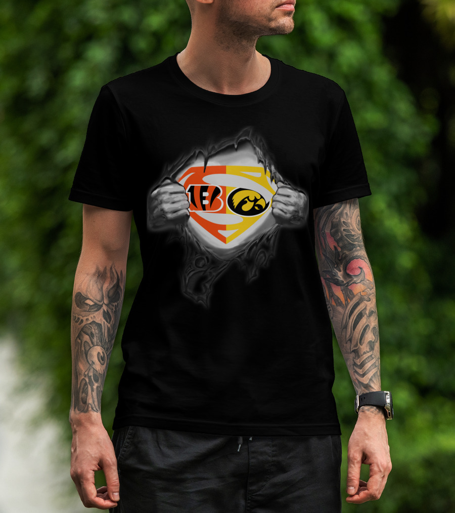 Cincinnati Bengals Iowa Hawkeyes Superman Emblem Mix T-Shirt