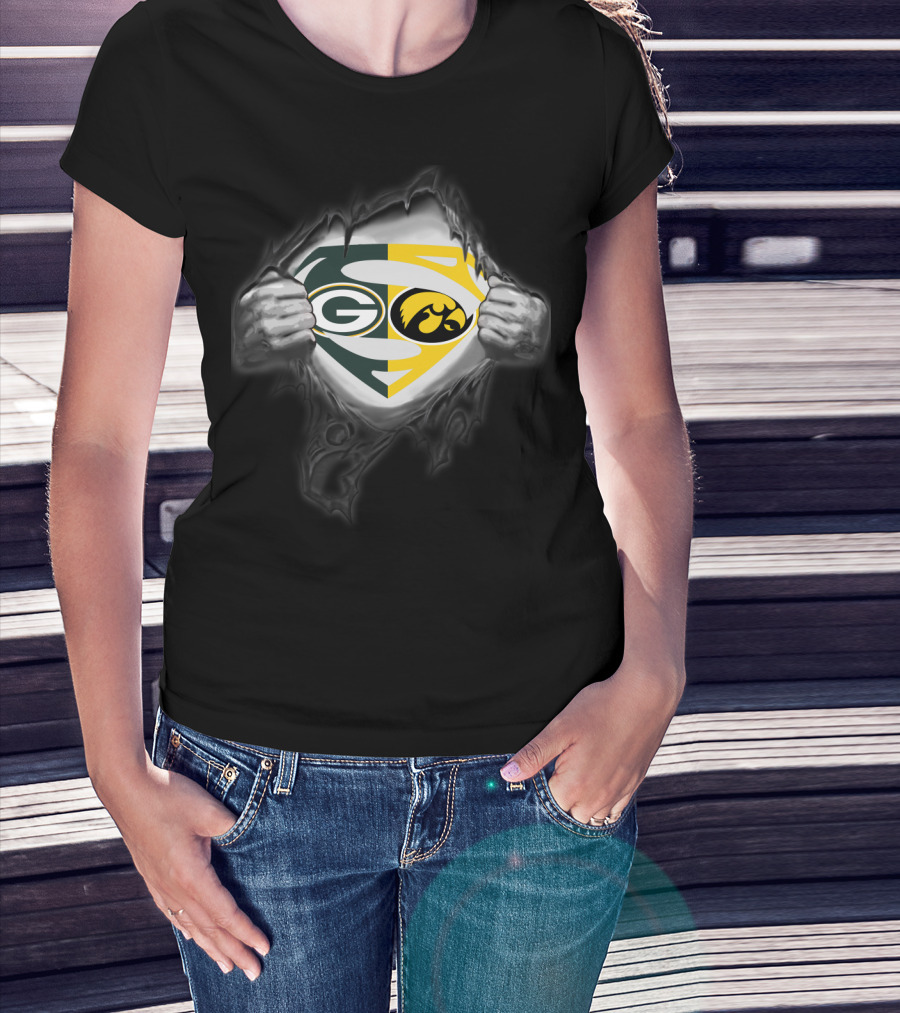 Green Bay Packers Iowa Hawkeyes Superman Logo Combo T-Shirt