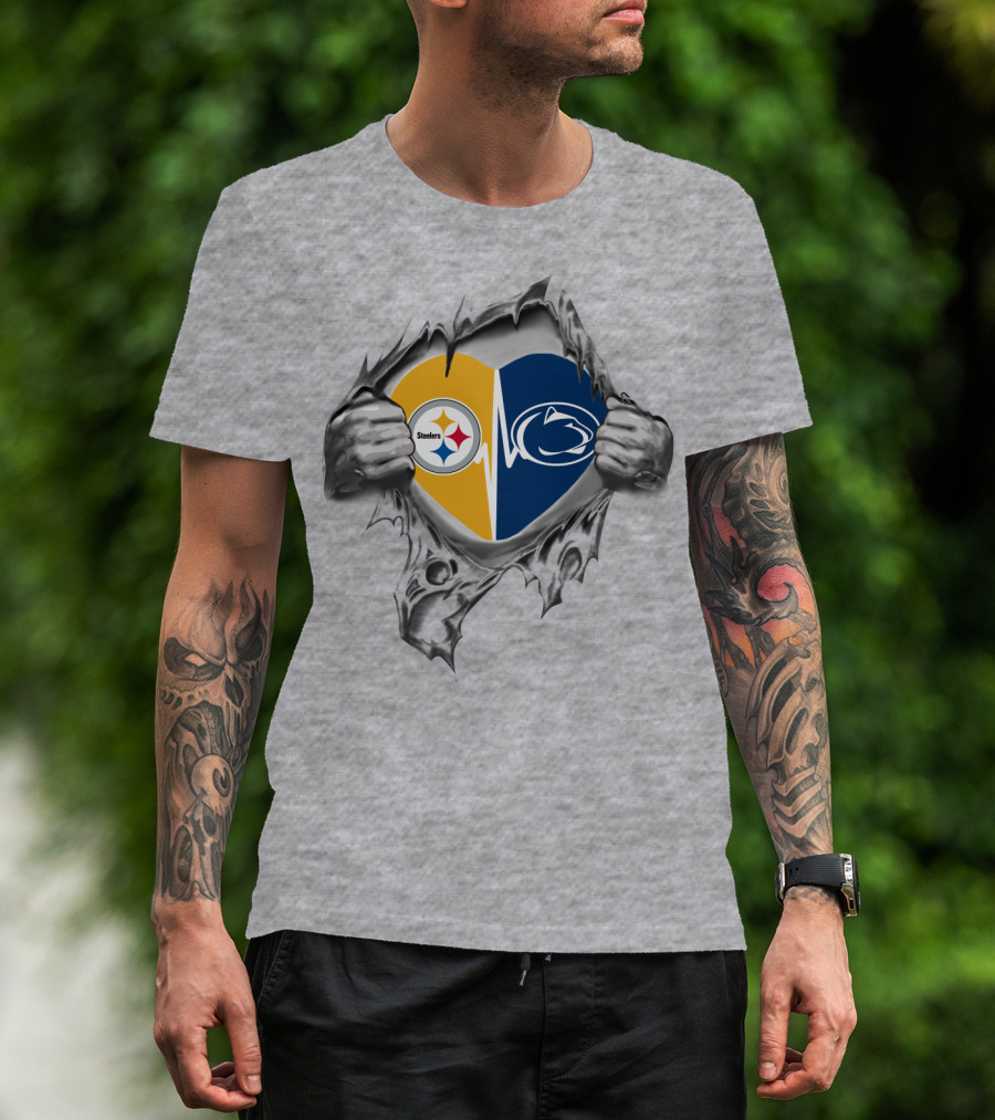 Pittsburgh Steelers Penn State Heart Logo Rip T-Shirt