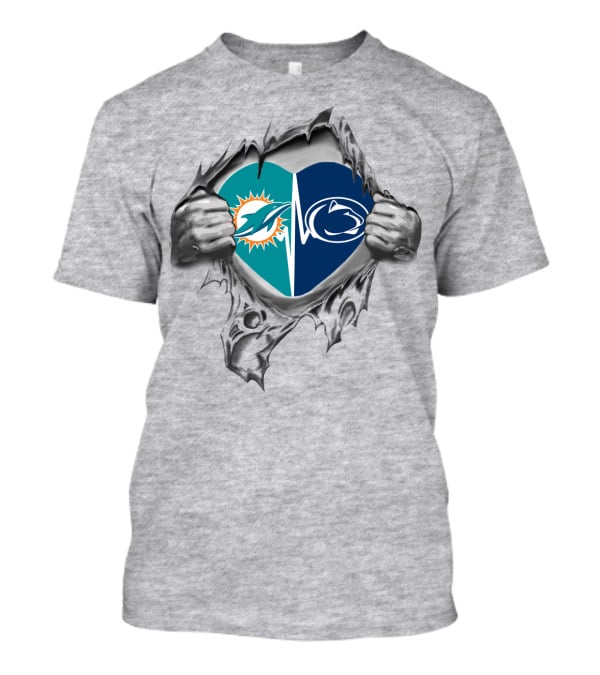 Miami Dolphins Penn State Split Heart Torn Ripped Chest T-Shirt