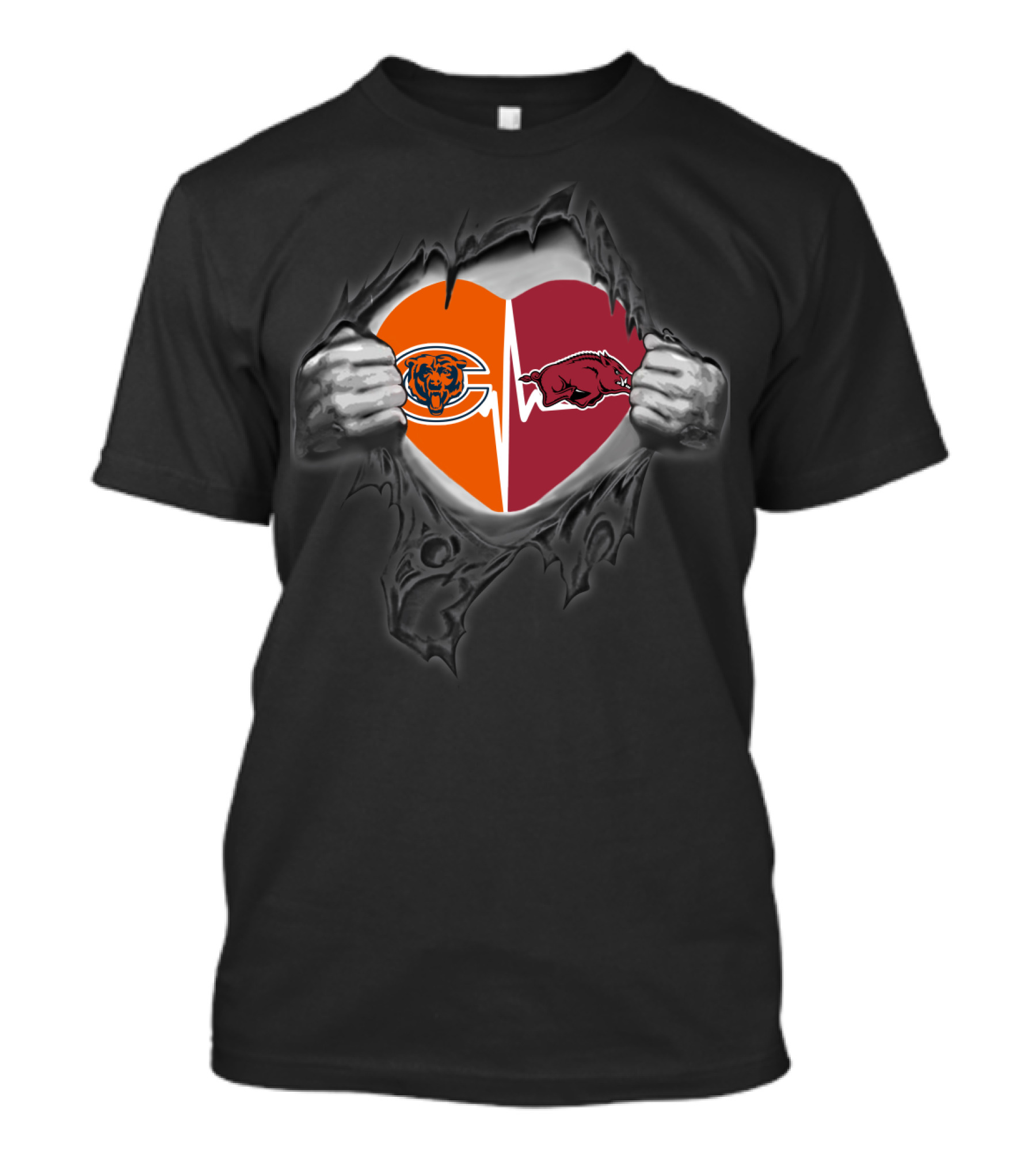 Chicago Bears Arkansas Razorbacks Heart Logo Fusion T-Shirt