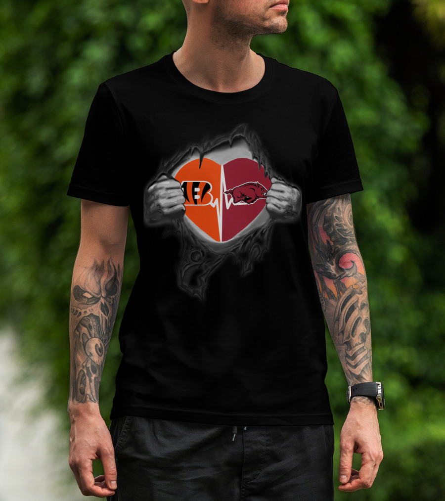 Cincinnati Bengals Arkansas Razorbacks Heartbeat Fusion T-Shirt