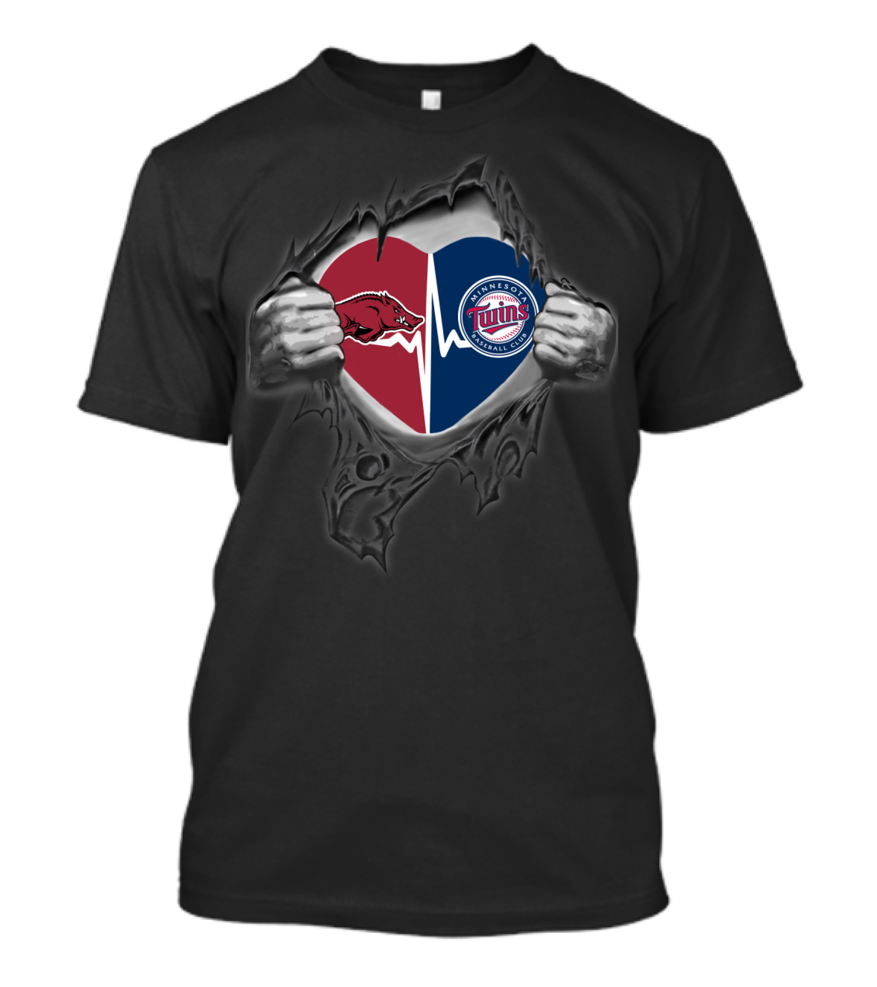 Arkansas Razorbacks Heart Minnesota Twins Baseball Combo T-Shirt