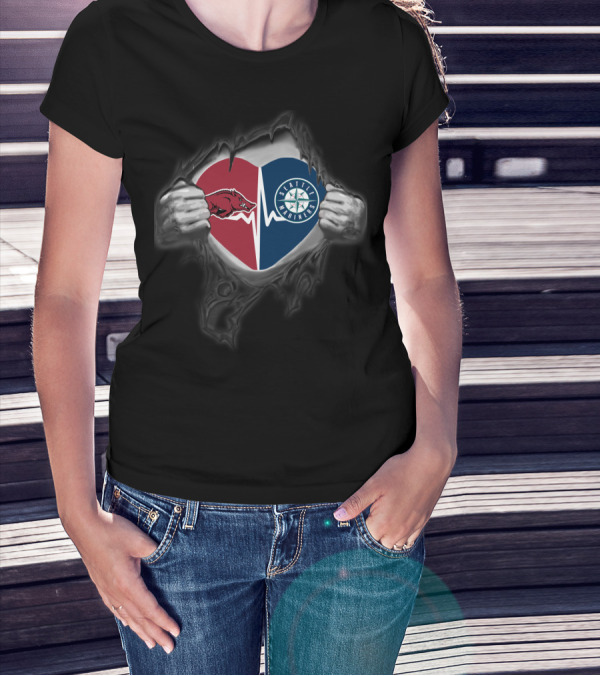 Arkansas Razorbacks Heartbeat Seattle Mariners Dual T-Shirt