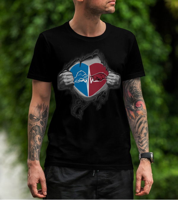 Detroit Lions Arkansas Razorbacks Heart T-Shirt
