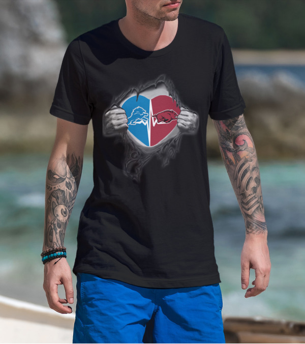 Detroit Lions Arkansas Razorbacks Heart T-Shirt