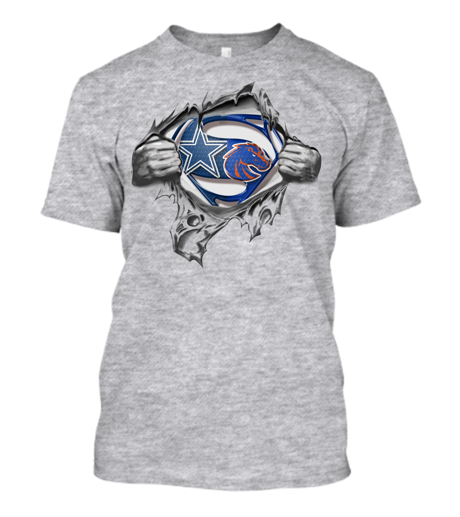 Cowboys Boise State Broncos Superman Logo Chest Rip T-Shirt