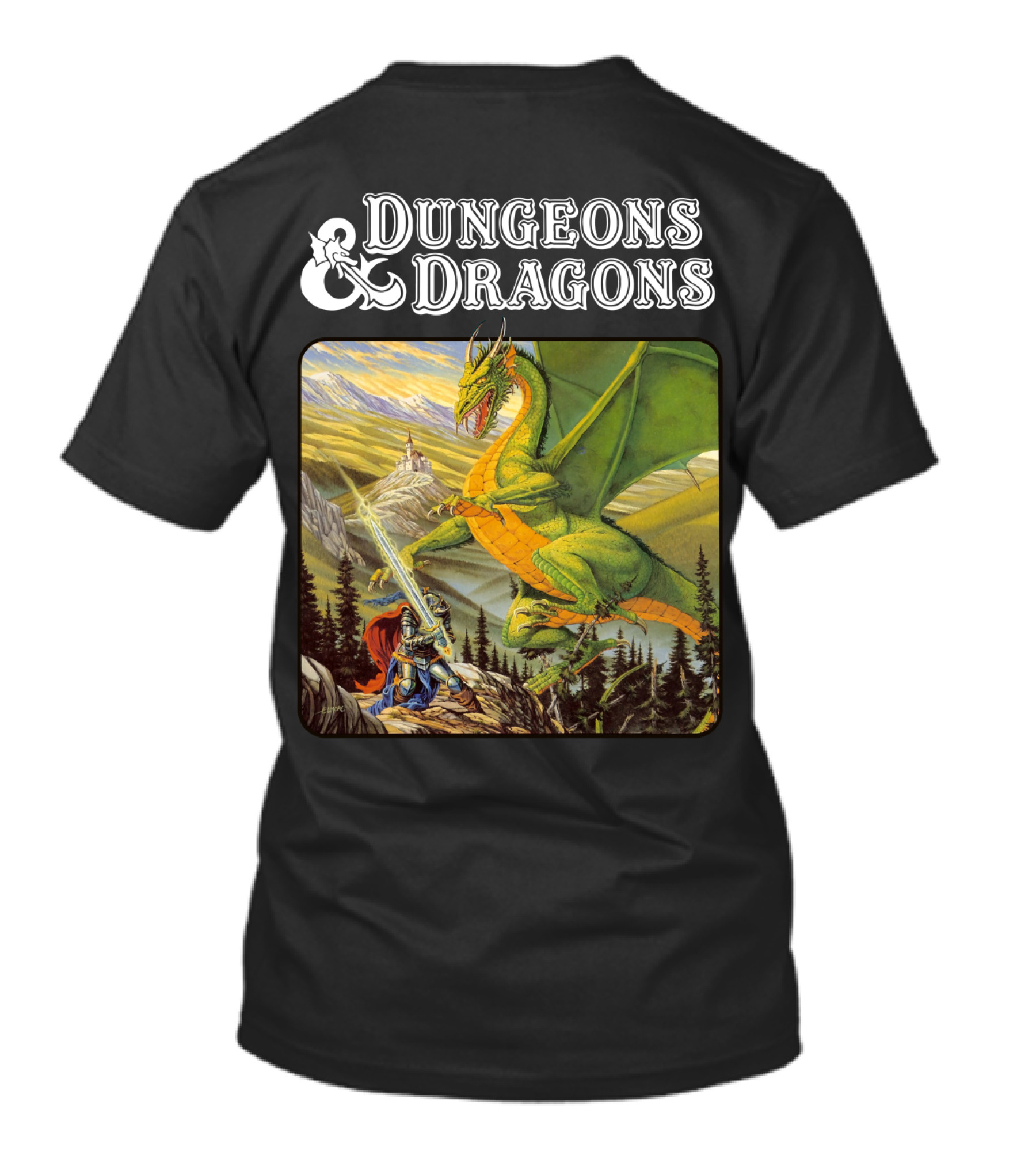 Dungeons And Dragons Knight Battling Green Dragon Scene T-Shirt