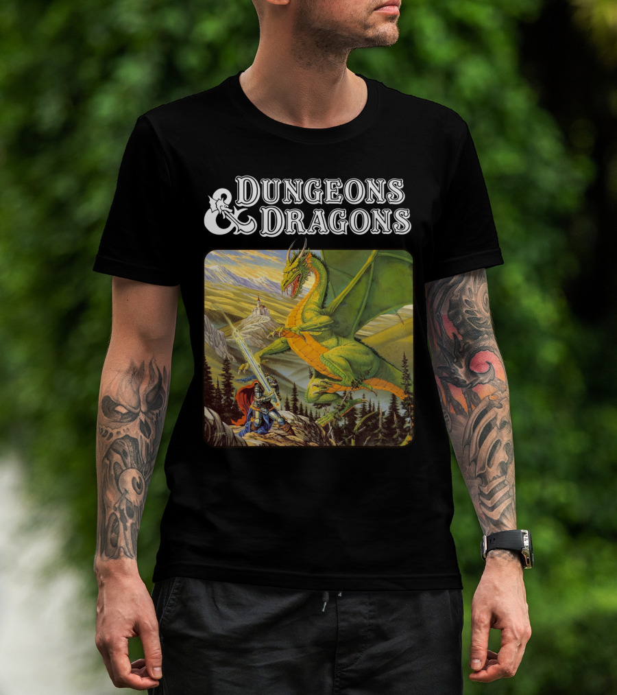 Dungeons And Dragons Knight Battling Green Dragon Scene T-Shirt