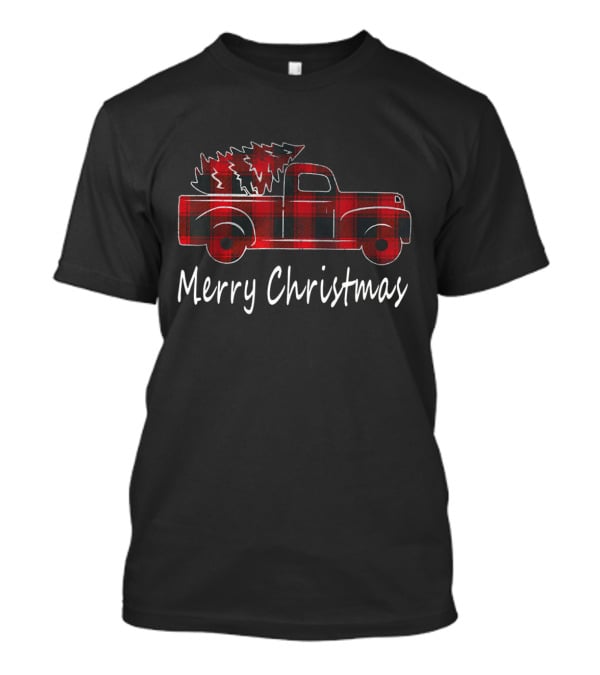 Buffalo Plaid Merry Christmas Red Truck And Tree T-Shirt