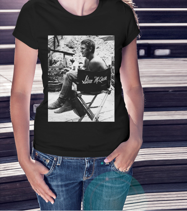 Steve McQueen Black And White Director's Chair Scene T-Shirt