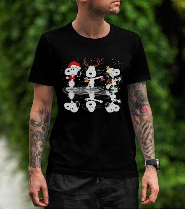 Snoop 0411 Haha Christmas Reflections With Snoopy Santa Reindeer Lights T-Shirt