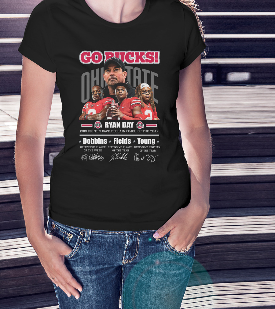 Go Bucks Ohio State Ryan Day Dobbins Fields Young Big Ten Coach Of The Year T-Shirt