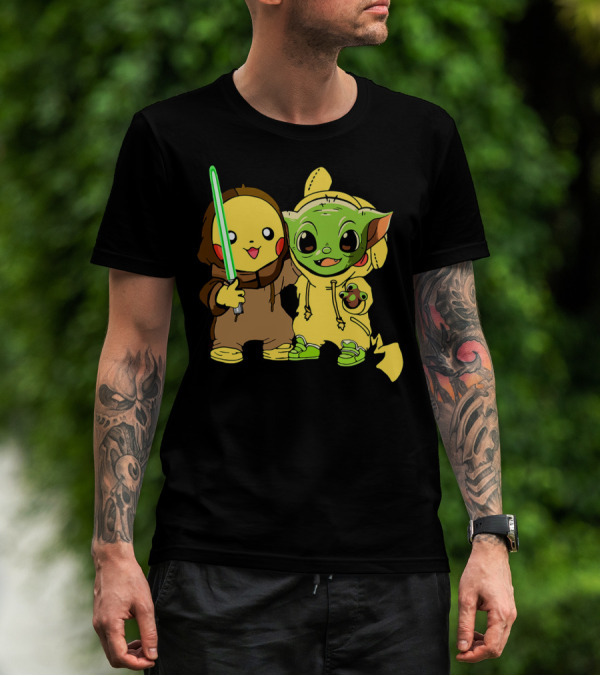 Baby Yoda Pikachu With Lightsaber Jedi Hoodie Duo T-Shirt