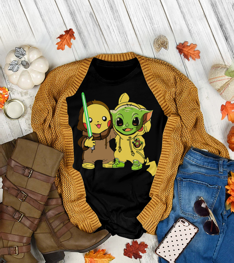 Baby Yoda Pikachu with Lightsaber Jedi Hoodie Duo T-Shirt