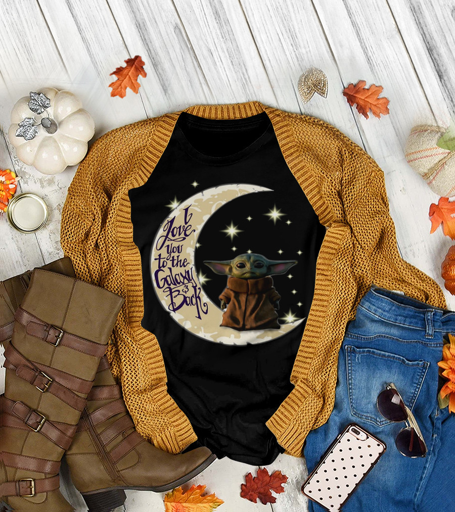 I Love You to the Galaxy and Back Baby Yoda Crescent Moon Stars T-Shirt