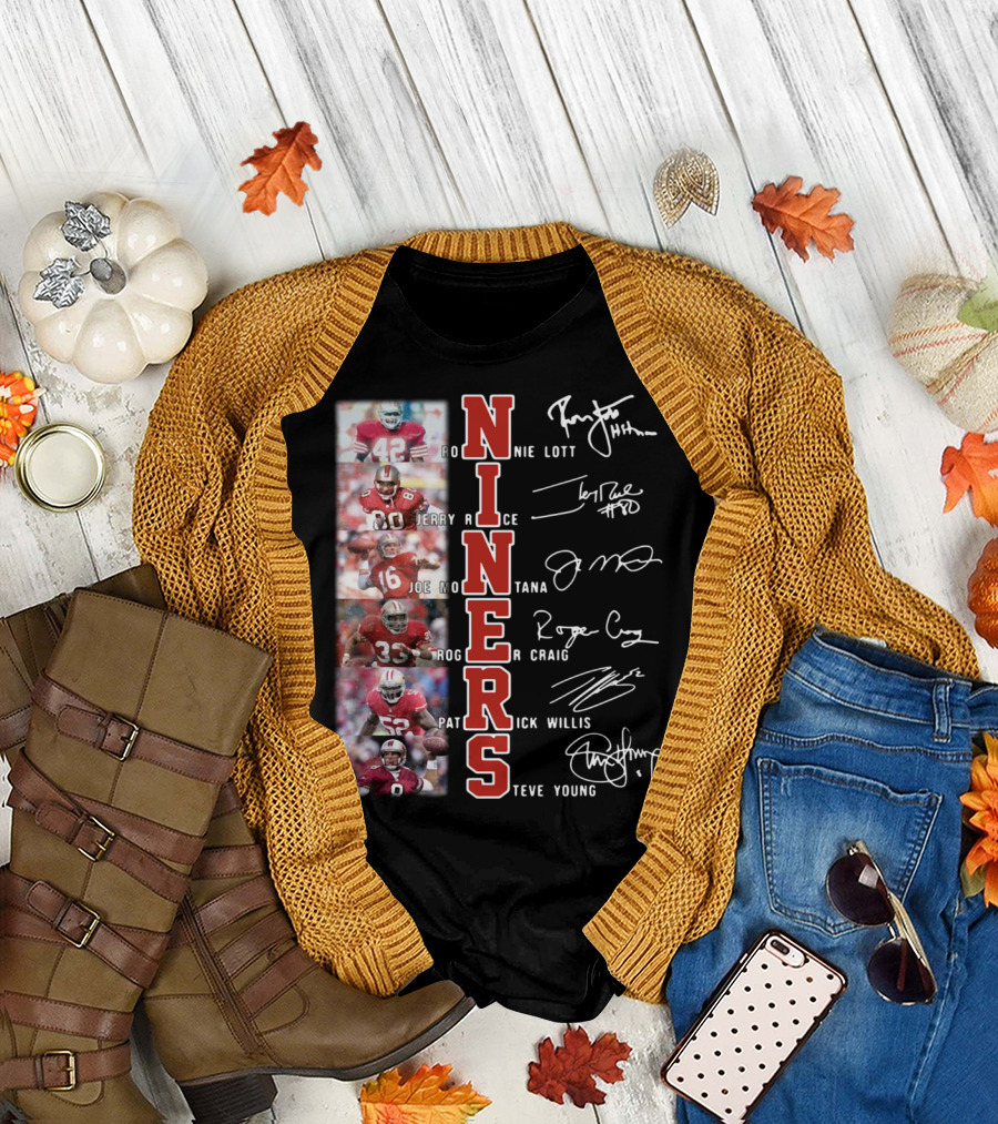 Niners Ronnie Lott Jerry Rice Joe Montana Roger Craig Patrick Willis Steve Young Signatures T-Shirt