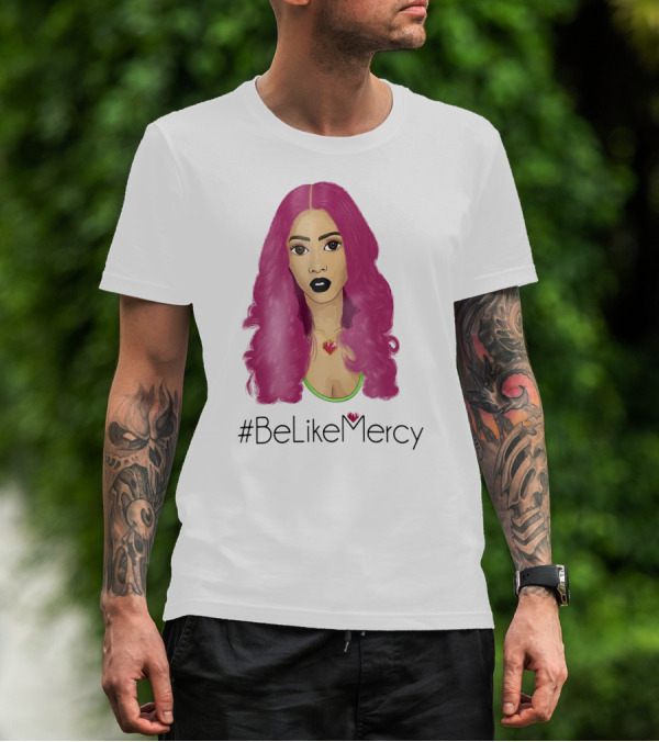 BeLikeMercy Pink Hair Black Lips Heart Necklace T-Shirt