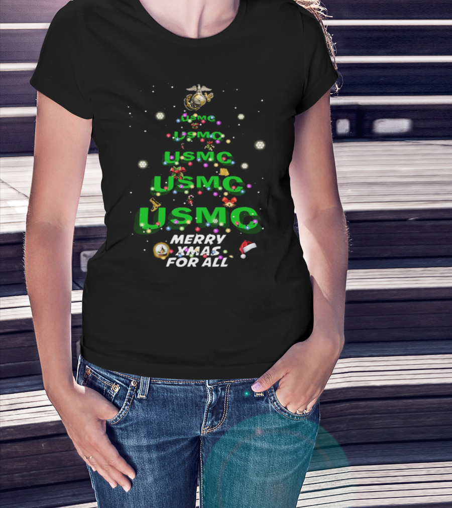 USMC Merry XMas For All Christmas Tree Ornaments Snowflakes T-Shirt