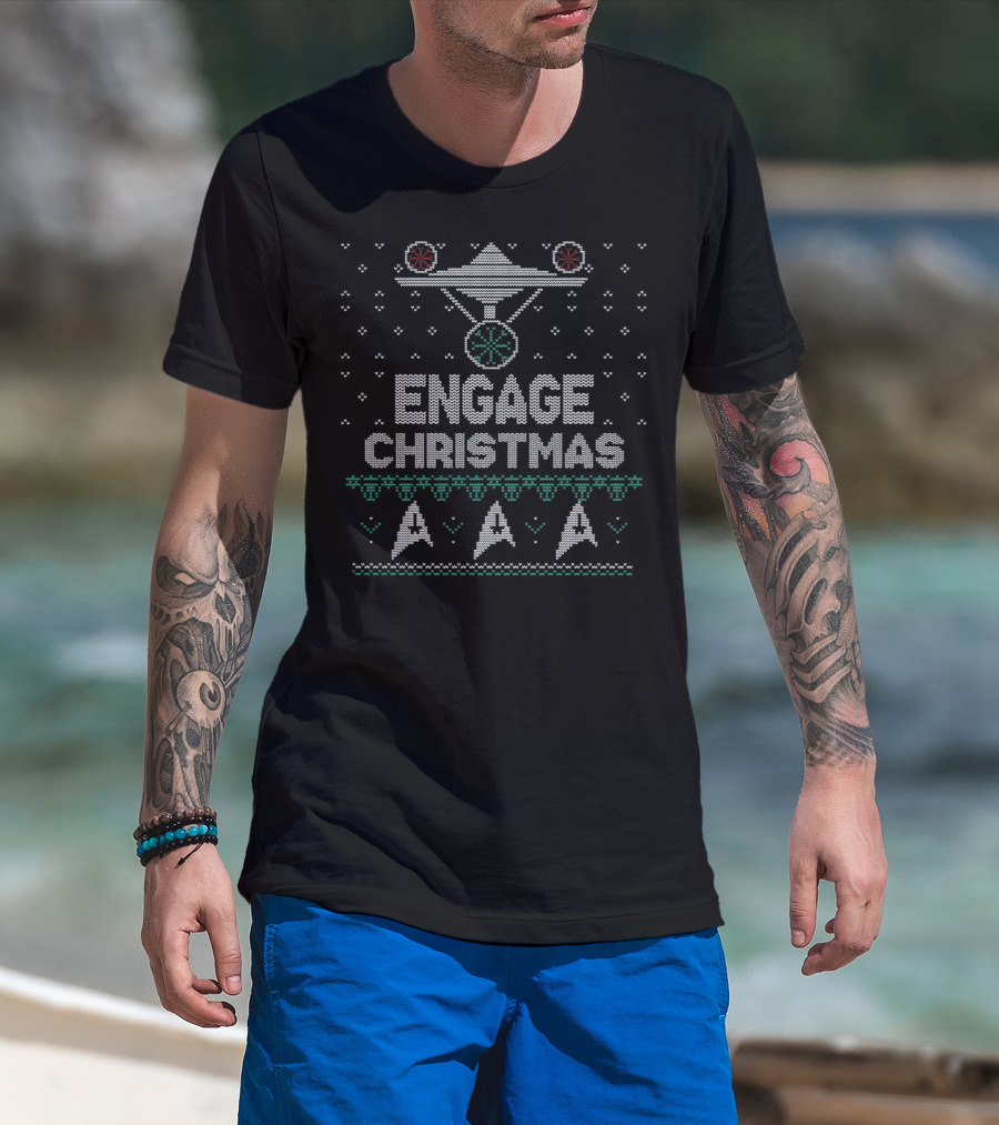 Engage Christmas Starship Festive Ugly UFO T-Shirt
