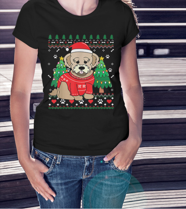 Nice Maltipoo Christmas Ornament Tree Xmas Dog Santa Hat Paw Prints T-Shirt