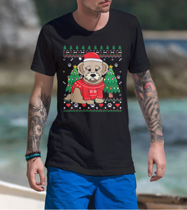 Nice Maltipoo Christmas Ornament Tree Xmas Dog Santa Hat Paw Prints T-Shirt